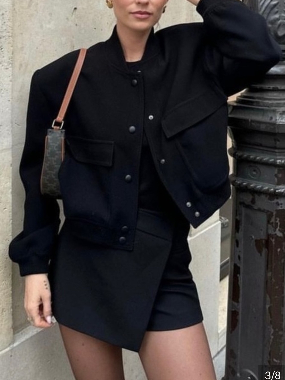 ZARA Cropped Bomber Jacket Black XS